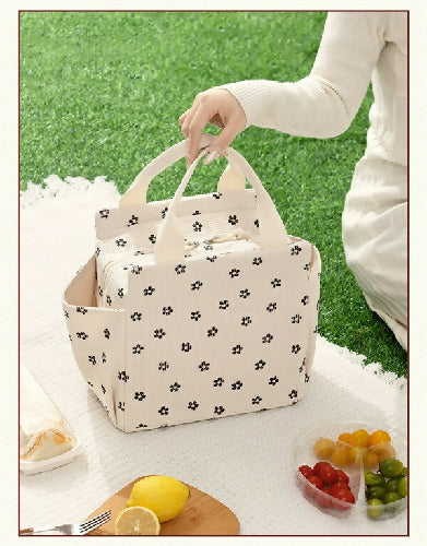 Corduroy Insulated Lunch Bag with Side Pockets